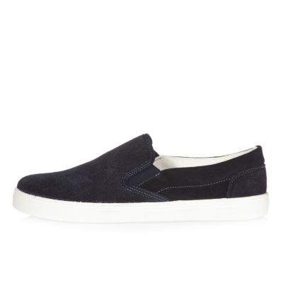Navy suede slip on trainers